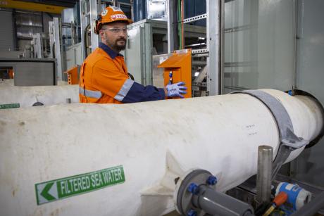 Gold Coast Desalination Plant Manager Operations Supervisor Filippo Vico conducting work in the facility's pump room