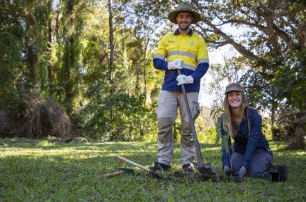 Seqwater Field Ranger Mitchell Thomas-Carr and Gold Coast Catchment Association Executive Officer Rosalinde Brinkman are inviting people to take part in the Gold Coast Biggest Tree Planting Day - Copy.jpg