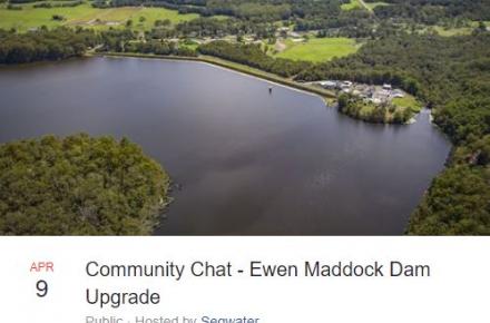 Thumbnail of the Ewen Maddock Dam upgrade Facebook Live chat session