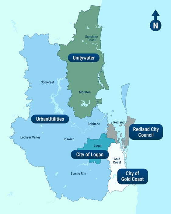 Map of water retail distributors in SEQ