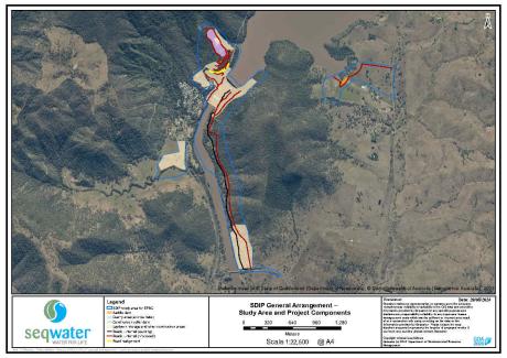 Somerset Dam Improvement Project Map 1 - Somerset DIP general arrangement study area and project components