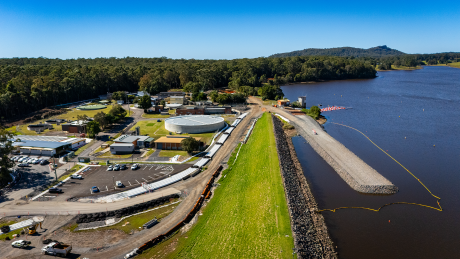 Birds eye view of Lake Macdonald Dam Improvement Project construction site