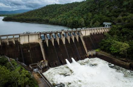 Somerset Dam water release from sluice gate