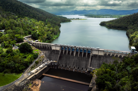 View of Somerset Dam spillway and lake